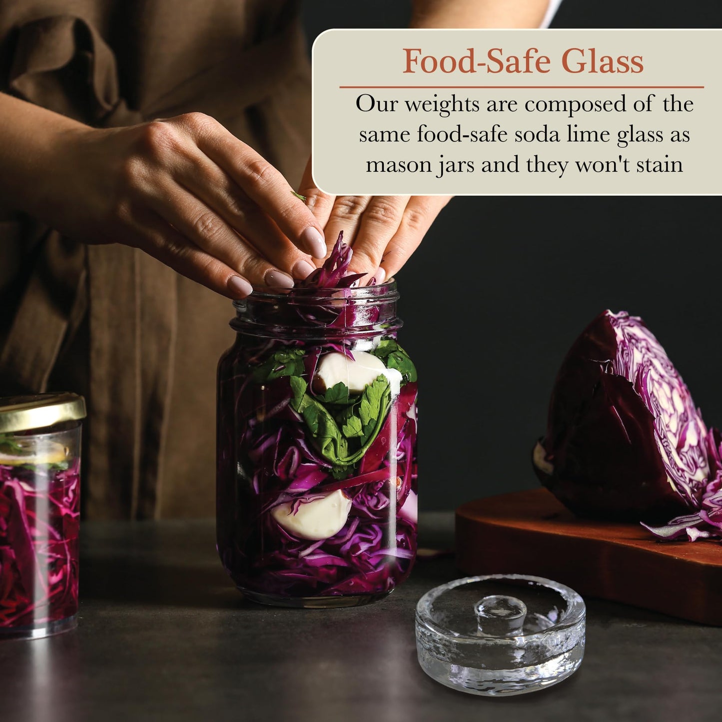 Elementi Fermentation Weight Set of 2 – Easy Grip Glass Weights for Fermenting, Perfect Pickling & Canning Weights for Wide Mouth Mason Jars, Durable Soda-Lime Glass for Sauerkraut, Kimchi & More
