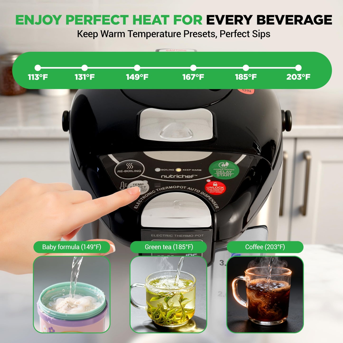 NutriChef Digital Water Boiler and Warmer - 4L/4.23 Qt Stainless Electric Hot Water Dispenser w/ LCD Display, Rotating Base, Keep Warm, Auto Shut Off, Safety Lock, Instant Heating for Coffee & Tea