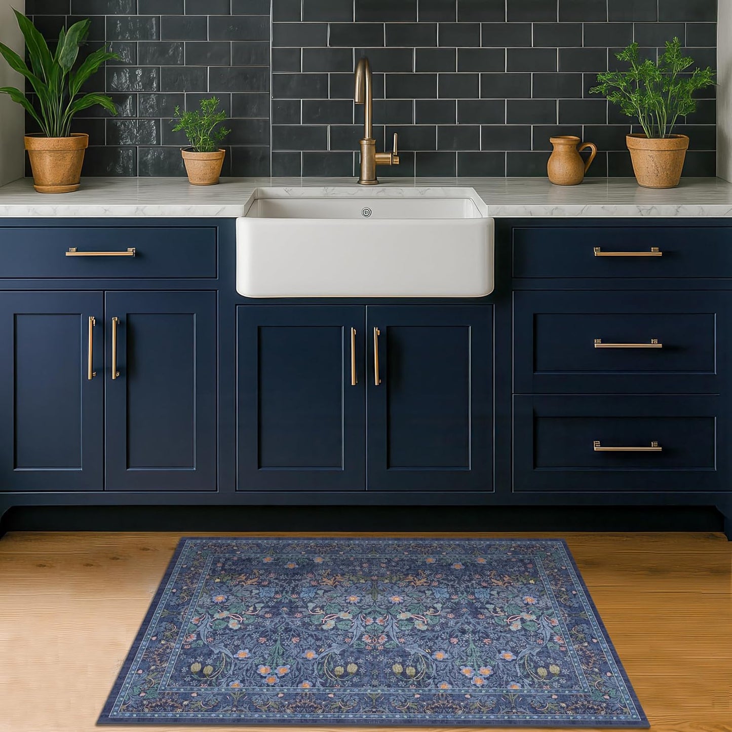 Regine Switzerland Navy Blue Washable Entry Rug - Non-Slip 2x3 Front Door Mat for Indoor Use
