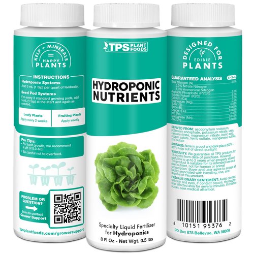 Hydroponic Nutrients for Edible Plants, One Part Complete Liquid Plant Food for Hydroponic Systems, 8 oz (250mL)