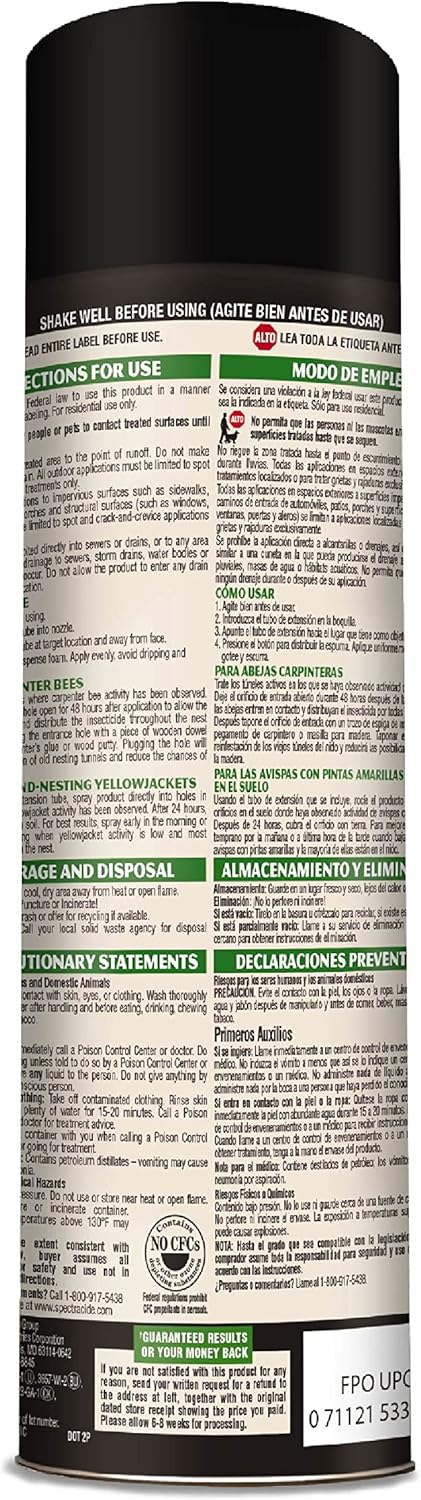 Spectracide Carpenter Bee & Yellowjacket Killer - Foaming Aerosol, 16 Ounces | Targets Insect Nests