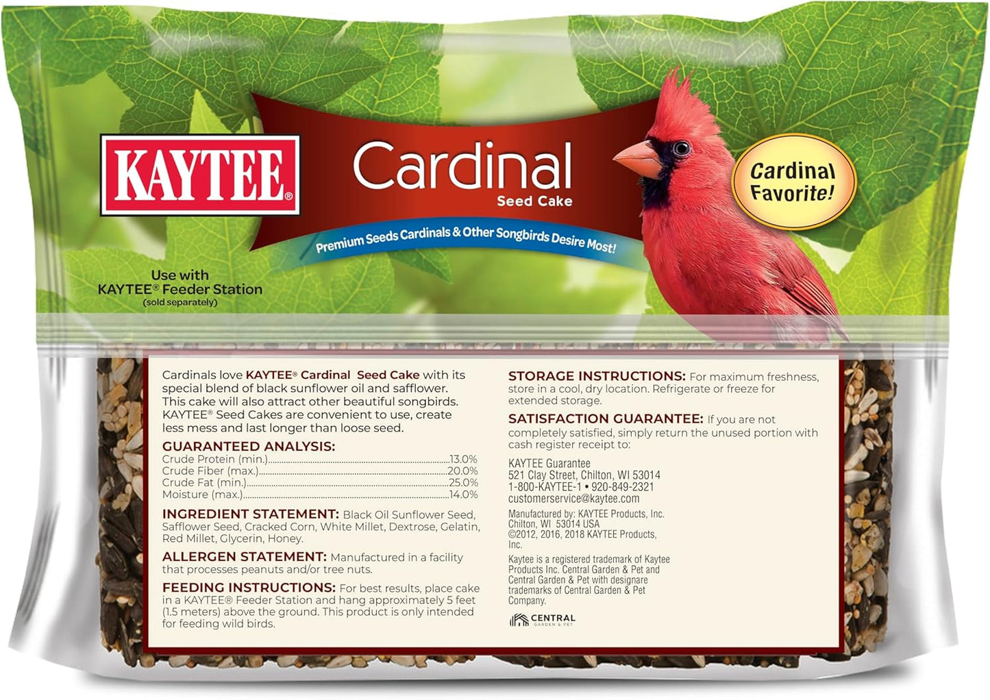 Kaytee Cardinal Seed Cake - Premium Wild Bird Food for Attracting Cardinals - 1.85 Pounds