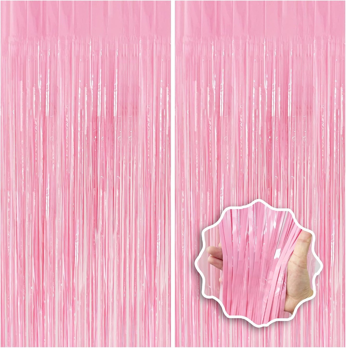 Skiennix Pastel Pink Birthday Party Backdrop - Foil Fringe Curtain 3.3x8.2ft | 2 Pack Streamers for Baby Showers & Bachelorette Parties