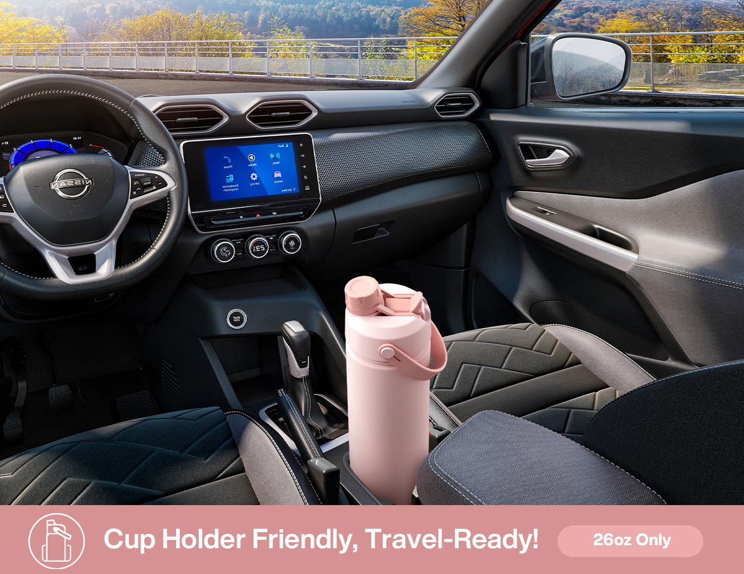POWCAN 26 oz Insulated Water Bottle with 2-in-1 Straw and Spout Lid, Keep Cold 24H, Leak-Proof, Fits in Car Cup Holder, Stainless Steel Water Bottle for Sports, Travel, Gift, and School (Rosy Bouquet)