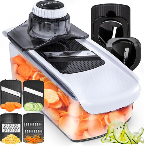 Fullstar Mandoline Slicer - 6-in-1 Kitchen Tool with Safety Glove | Versatile Fruit & Veggie Cutter in White