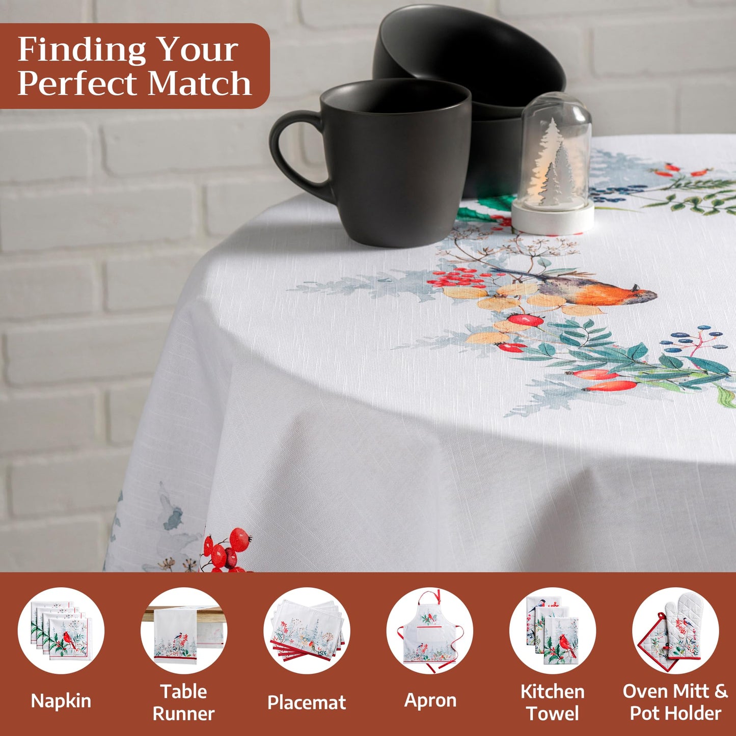 Maison d' Hermine Table Cloth Round Table 100% Cotton 69 Inches Fall Tablecloth Reusable Everyday Use for Thanksgiving Christmas Decorations Dining Farmhouse Party (Morzine)