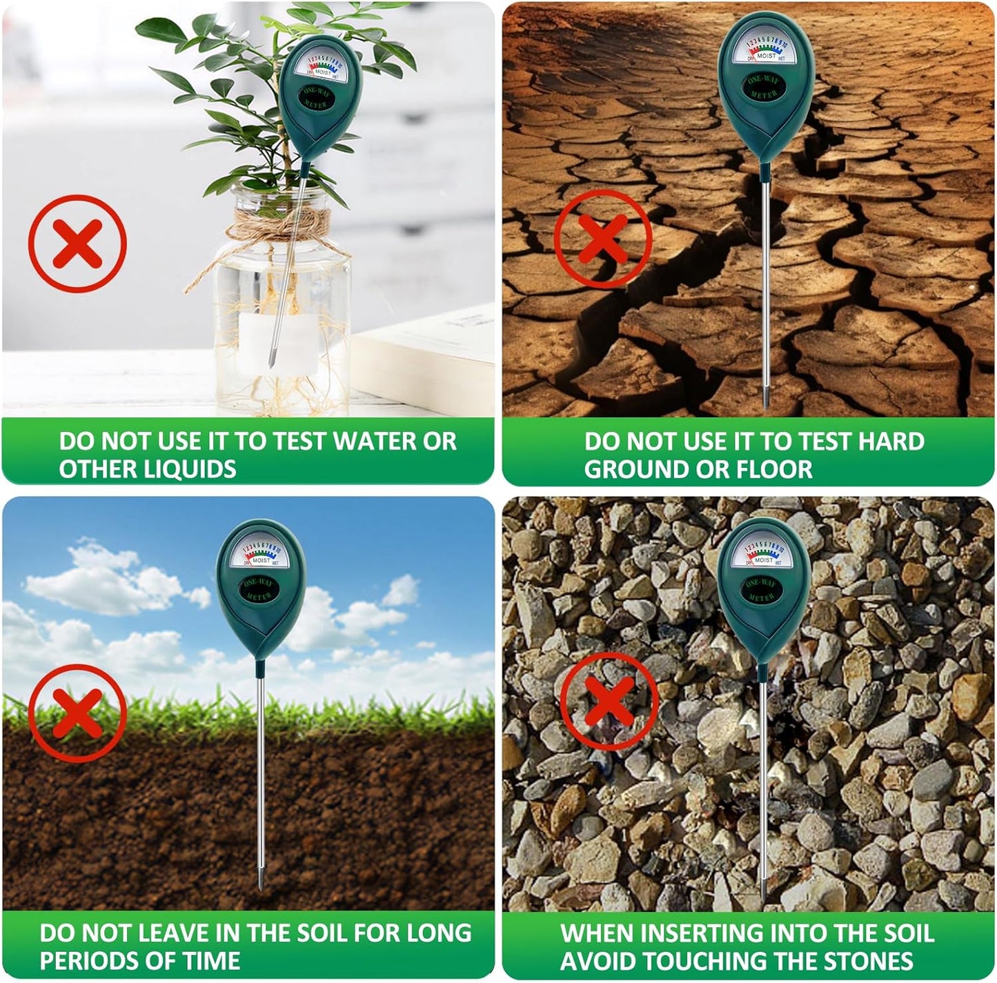 Soil Moisture Meter - Green Hygrometer Sensor for Indoor & Outdoor Plants | No Battery Required