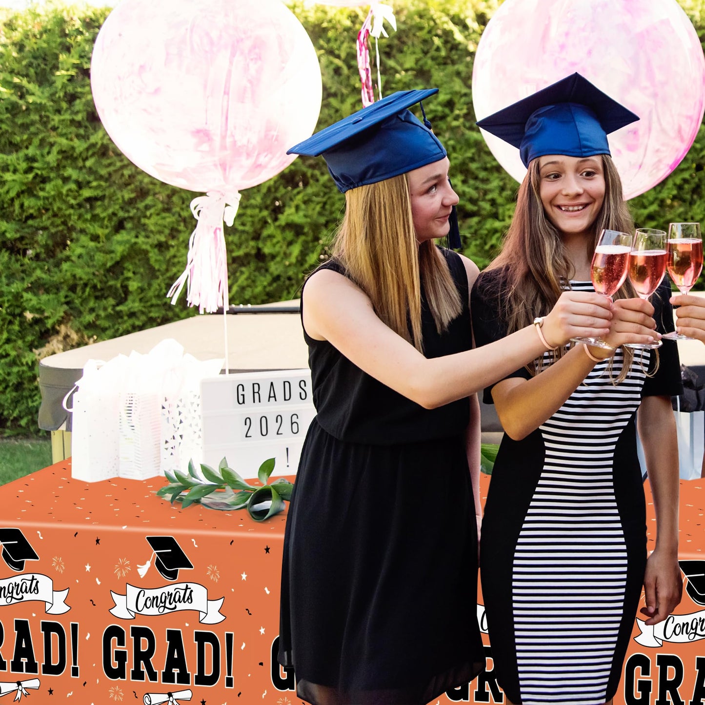 QZYL 2Pcs 2026 Graduation Table Cloths, 108" X 54" Orange Grad Party Decorations, Disposable Plastic Tablecover for Grad Decor Party Supplies, Rectangle Table Cloths for Class 2026 Congrats Grad