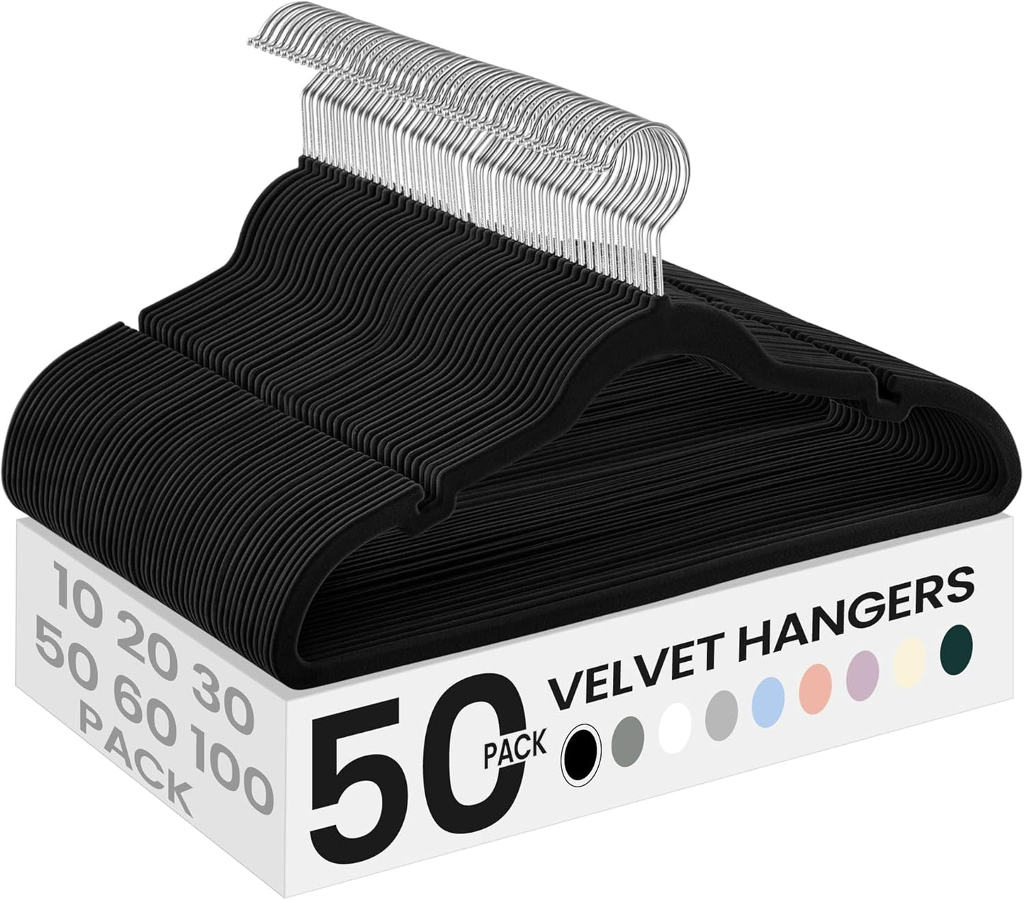 SONGMICS Velvet Hangers - Non-Slip Clothes Hangers with Shoulder Notches & 360° Swivel Hook | 50 Pack, Ink Black