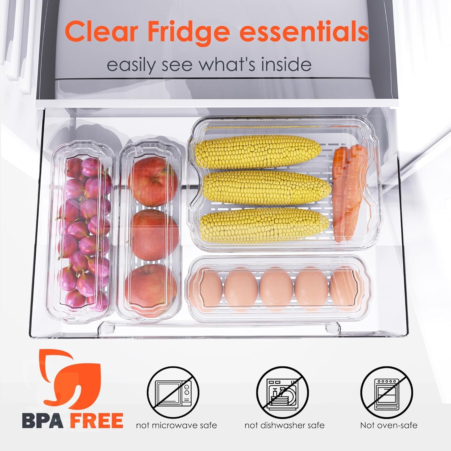 SMRCAD Fridge Organizer Bins - 6 Pack Clear Storage Containers with Lids for Kitchen & Pantry