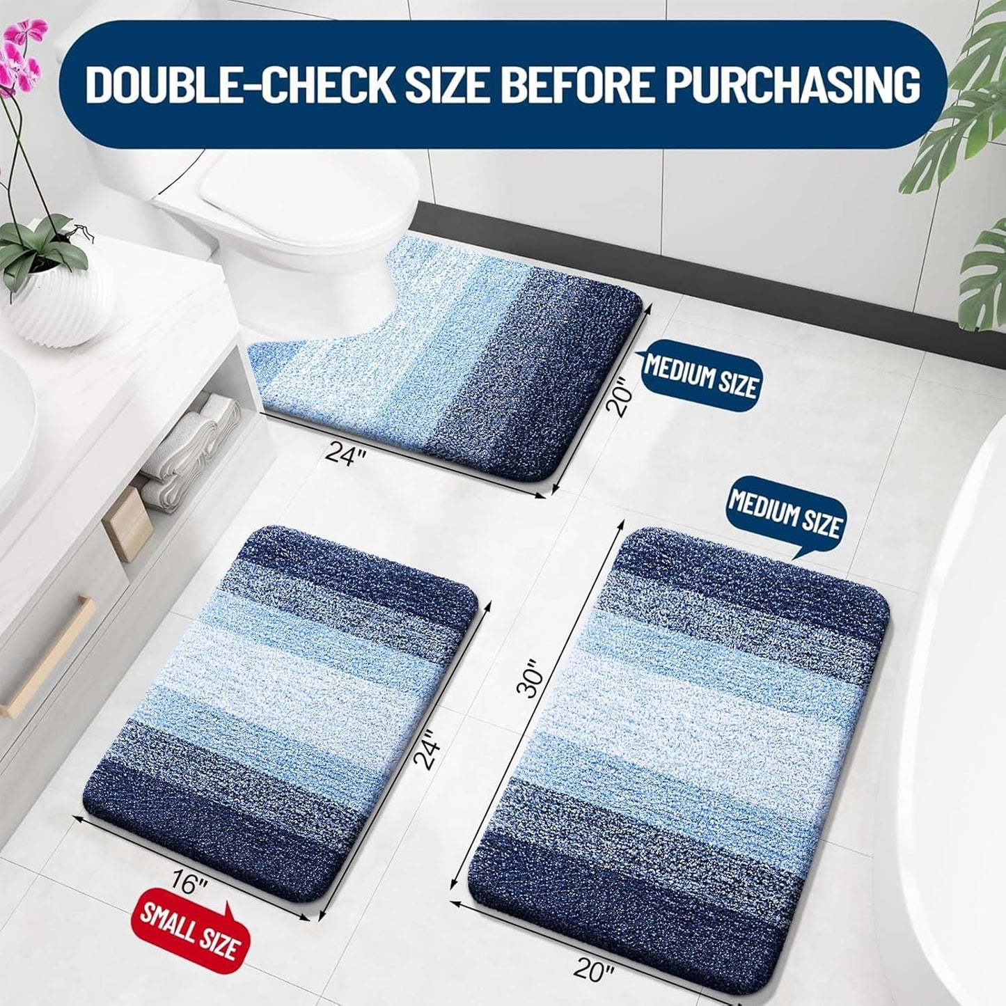 OLANLY Bathroom Runner Rug - Extra Soft Microfiber Mat 70x24 | Quick Dry, Washable, Navy