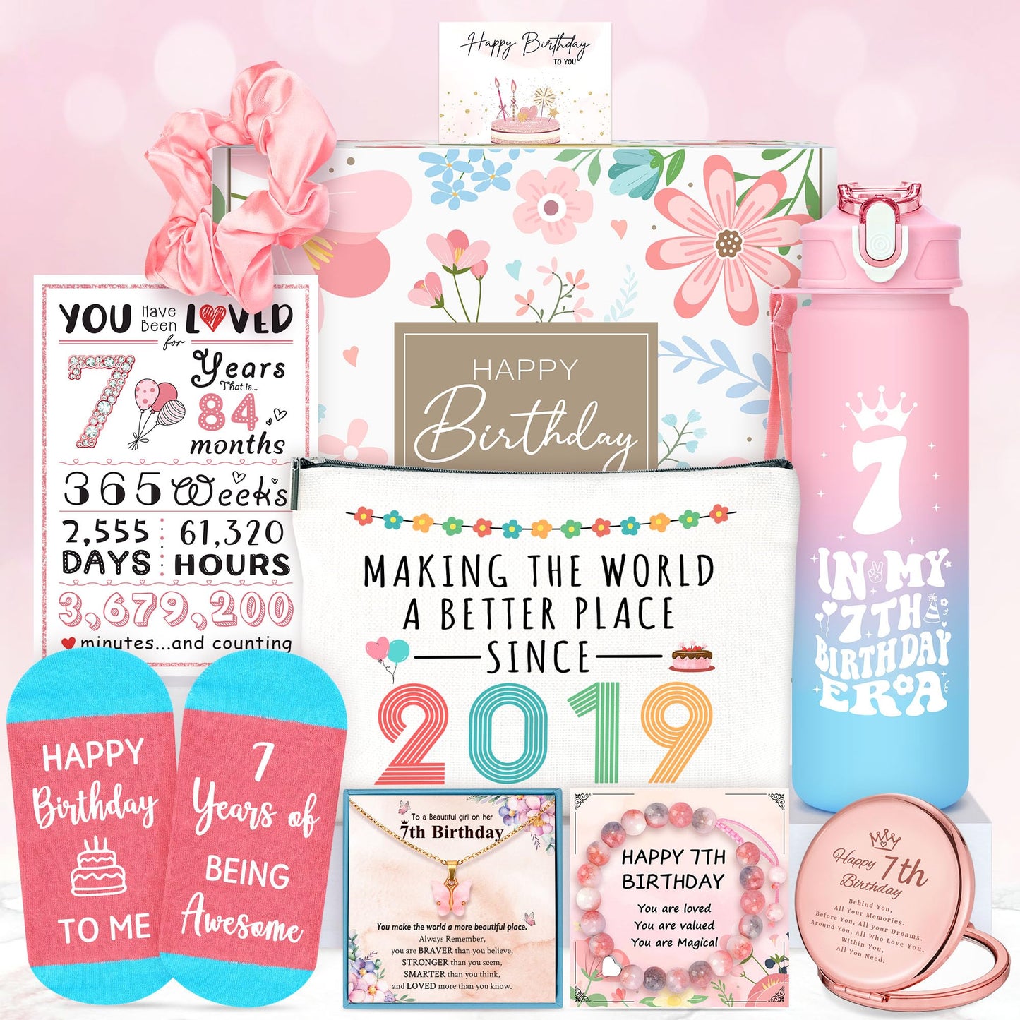 7 Year Old Girl Birthday Gifts for 7 Years Old Girls Gift Ideas Trending 7th Birthday Gifts for Girls Cool Seven Year Olds Girl Gift Happy 7th Decoration Present Popular Things with Tumbler Canvas Bag