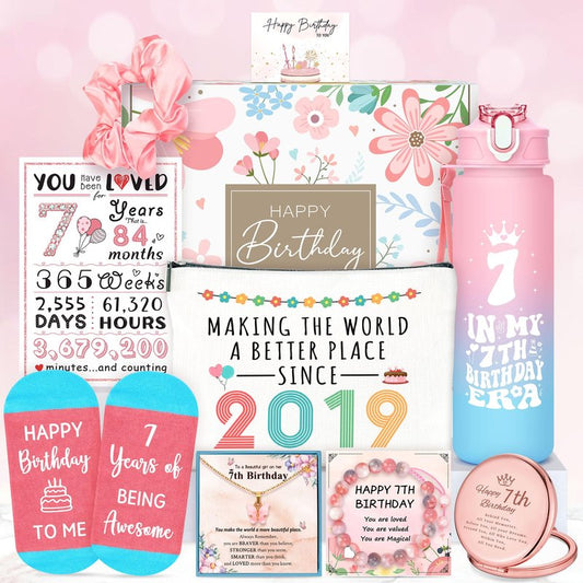 7 Year Old Girl Birthday Gifts for 7 Years Old Girls Gift Ideas Trending 7th Birthday Gifts for Girls Cool Seven Year Olds Girl Gift Happy 7th Decoration Present Popular Things with Tumbler Canvas Bag