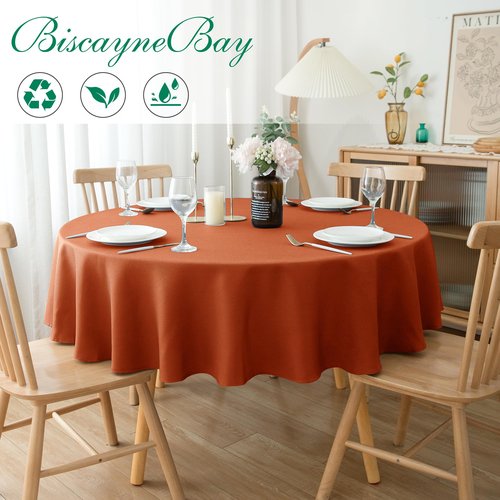 Biscaynebay 2 Pack Fall Round Tablecloths 70", Rust Thanksgiving Autumn Harvest Water Resistant Tableclothes Circle Folding Table Covers for Dining, Kitchen, Wedding, Parties Machine Washable