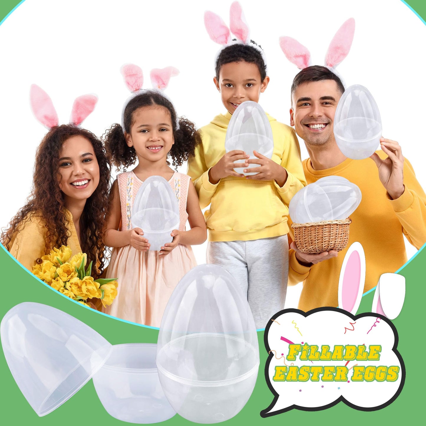 Octaday 18 Pack 8 Inch Plastic Jumbo Easter Eggs White Transparent Fillable Eggs for Hunt Easter Theme Party Supplies