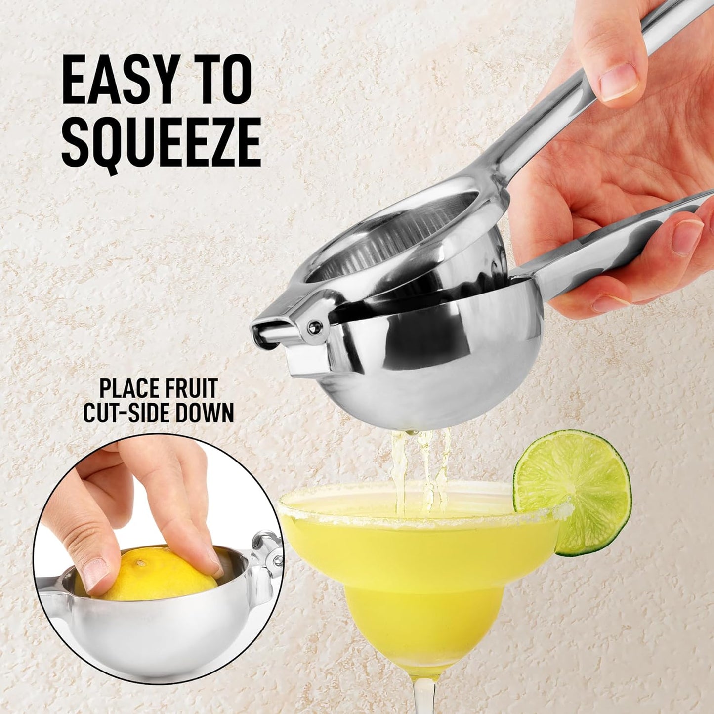 Zulay Kitchen Extra Large Lemon Squeezer - Heavy Duty Stainless Steel Citrus Juicer | Ergonomic Design for Easy Squeezing - Silver