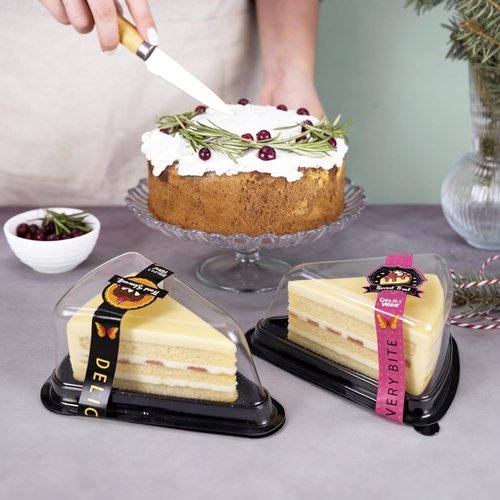 DoubleWave Clear Cake Slice Containers - 50-Pack BPA-Free, Stackable & Shatter-Resistant | Keeps Cake Fresh for Events