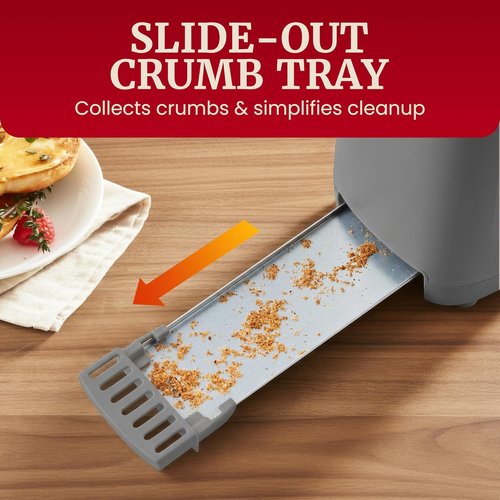 Elite Gourmet SLIMTOAST™ 2-Slice Long Slot Toaster - Cool-Touch Body & 6 Toast Settings | Extra Wide 1.5” Slot in Grey