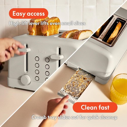 Bella 4-Slice Toaster - 6 Shade Settings, Reheat & Cancel Functions, Removable Crumb Tray, 900 Watts | Oatmilk Color