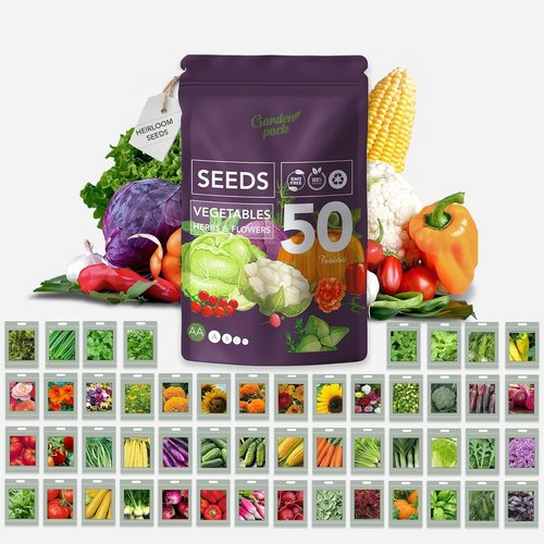 Garden Pack Vegetable Seeds | 50 Varieties of Non-GMO Heirloom Seeds for Planting - Perfect Gardening Gifts