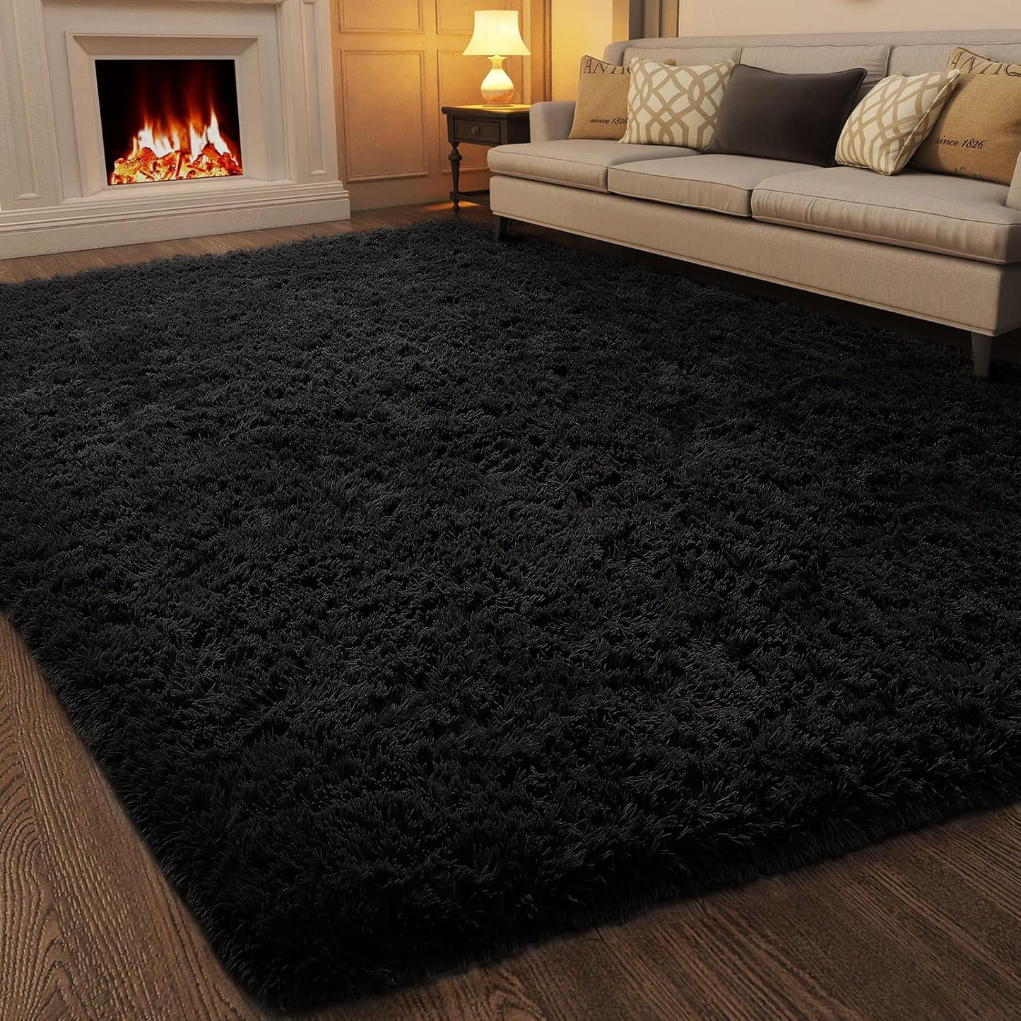 Ophanie 7x10 Black Area Rug - Soft Shag Carpet for Living Room & Nursery | Fluffy Indoor Decor