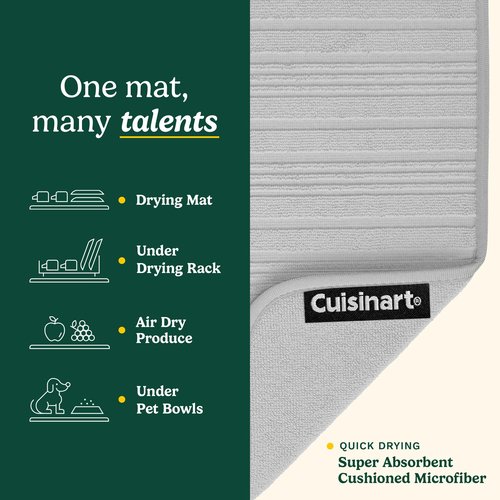 Cuisinart Dish Drying Mats for Kitchen Counter - (2) 18" x 24" Ultra Absorbent Dish Drying Mat XL - Foldable, Machine Washable, Fast Drying Dish Mat (Horizontal Stripes)