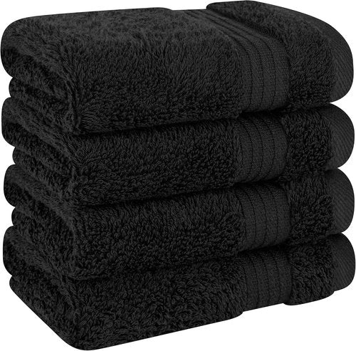 Cotton Paradise 100% Cotton Turkish Washcloth Set - 4 Soft Absorbent Black Towels for Bathroom