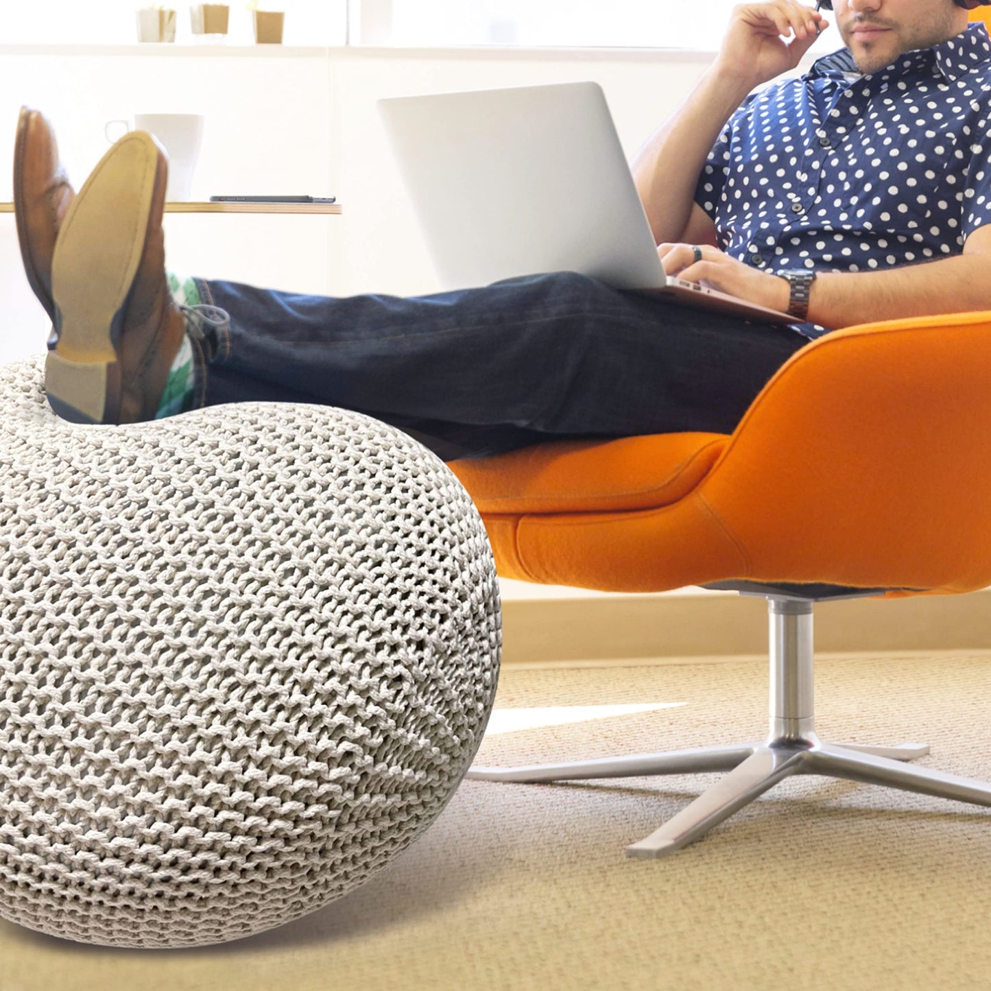 ART pinecone Woven Cotton Rope Yoga Ball Cover – 65 cm / 26" Fit Exercise Ball Chair Cover, Non-Slip & Washable, Decorative Balance Ball Cover for Home, Office & Fitness (Warm Ivory)