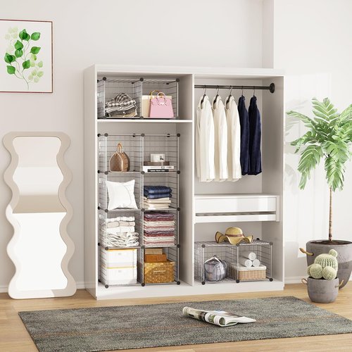 C&AHOME Wire Cube Storage - 12-Cube Organizer with Modular Metal Grids | Ideal for Home & Office, Silver Gray 36.6”L x 12.4”W x 48.4”H