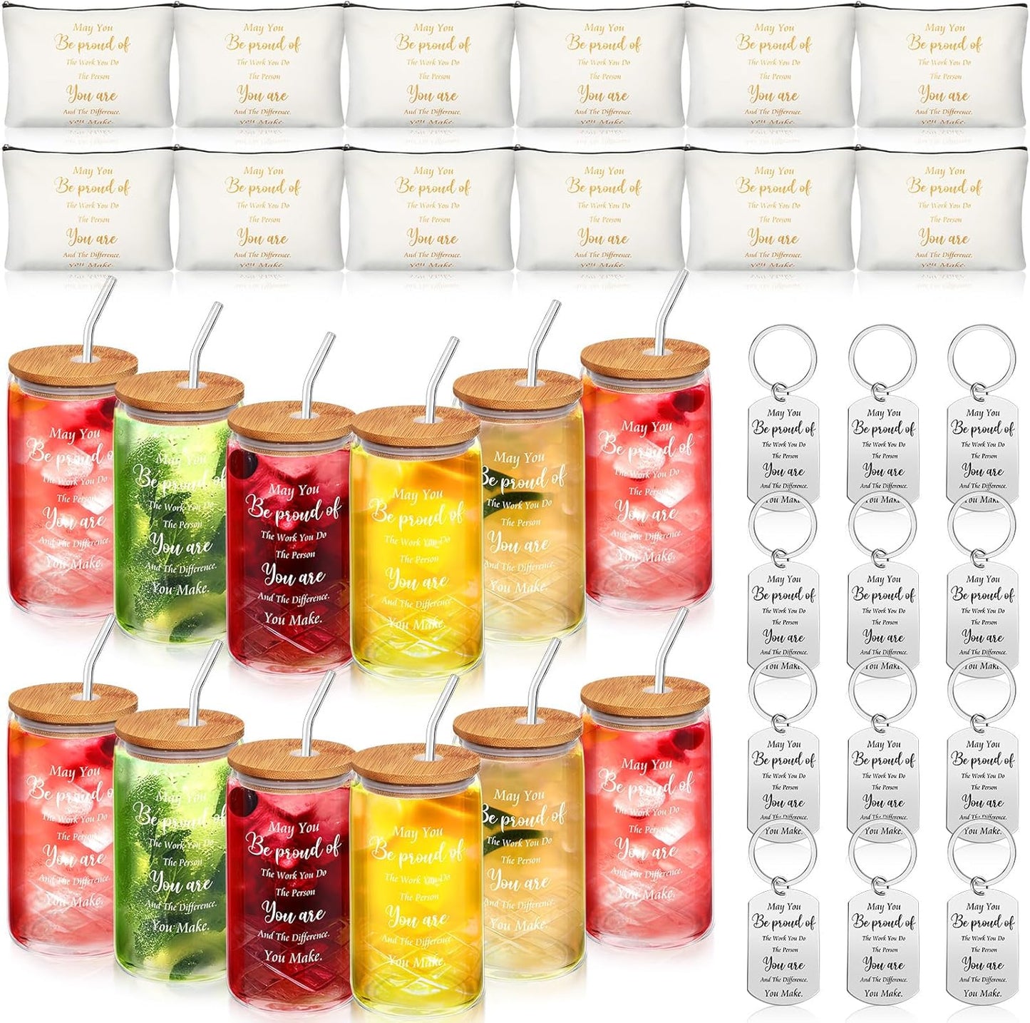 Tioncy 36 Pcs Employee Appreciation Thank You Gifts for Women Nurse Teacher Staff Coworker Cups Makeup Bag Keychain Gift Set(Encouragement)