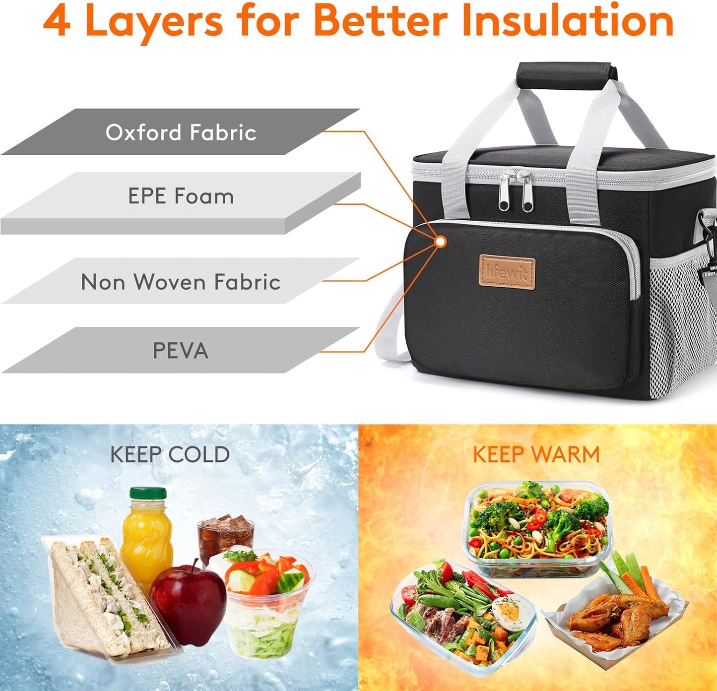 Lifewit Insulated Lunch Bag - Soft Cooler Tote for Adults | 12-Can Capacity in Gray and Black