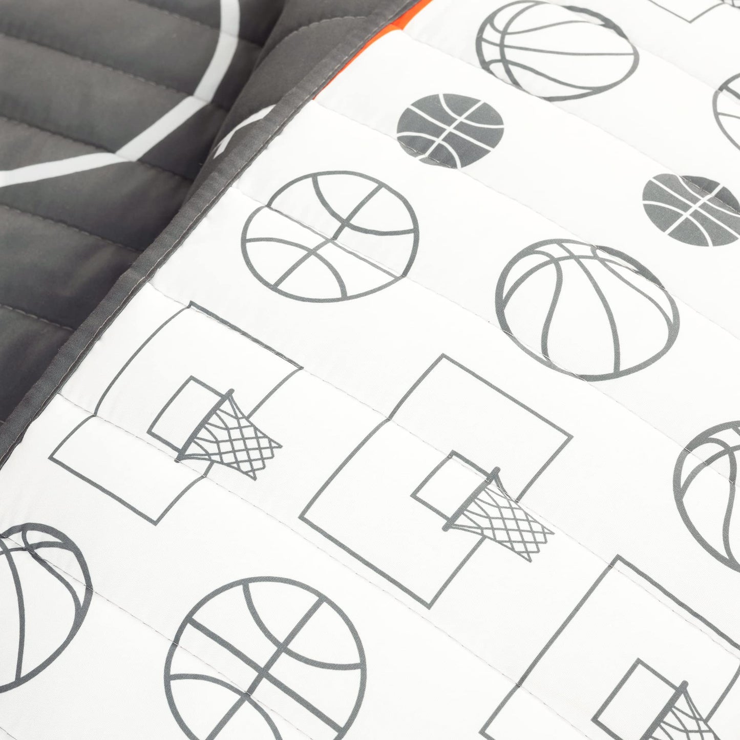 Lush Decor Basketball Game Reversible Quilt Twin Size 4 Piece Set, Charcoal - Kids Bedding Set - Twin Size Quilt - Sports Décor