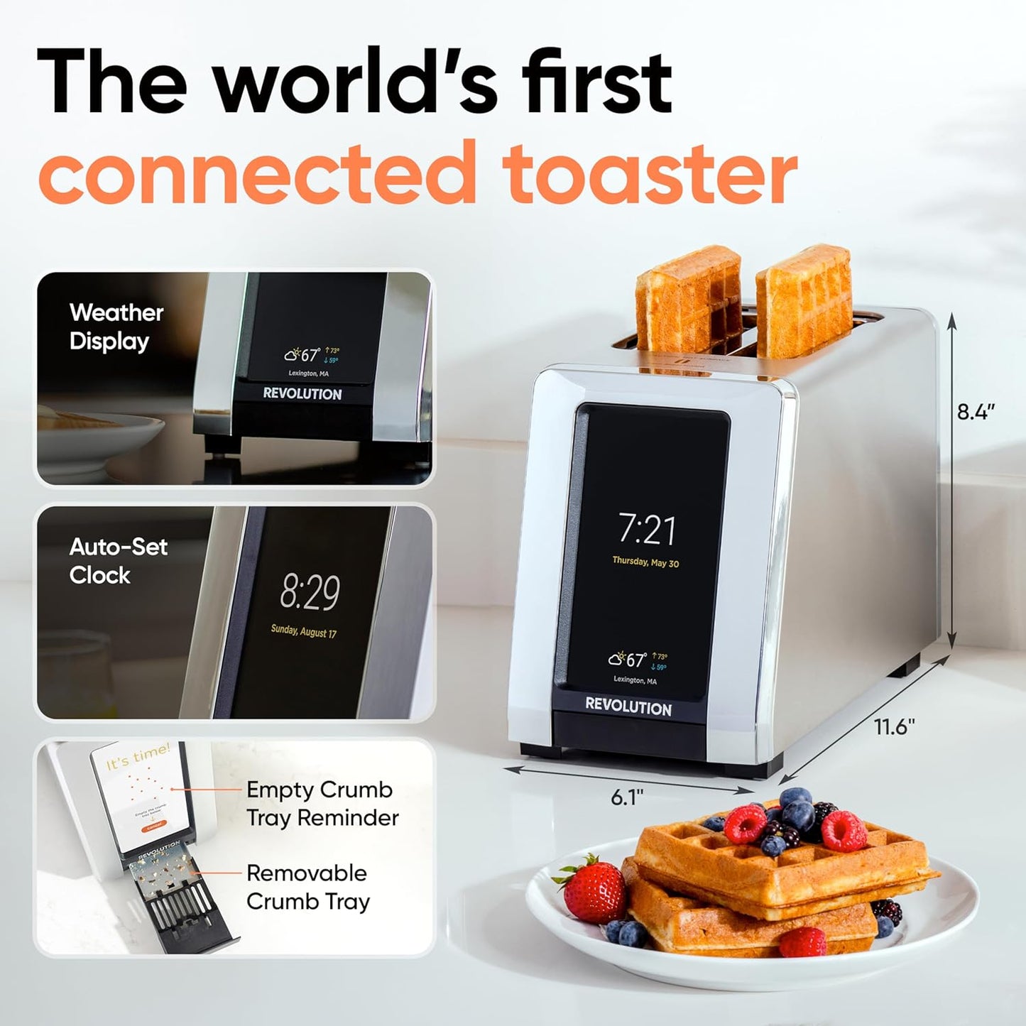 Revolution R180 Connect Touchscreen Smart Toaster - 6 Bread Types, 7 Browning Levels & Toastie Press (Stainless Steel, 2-Slice)