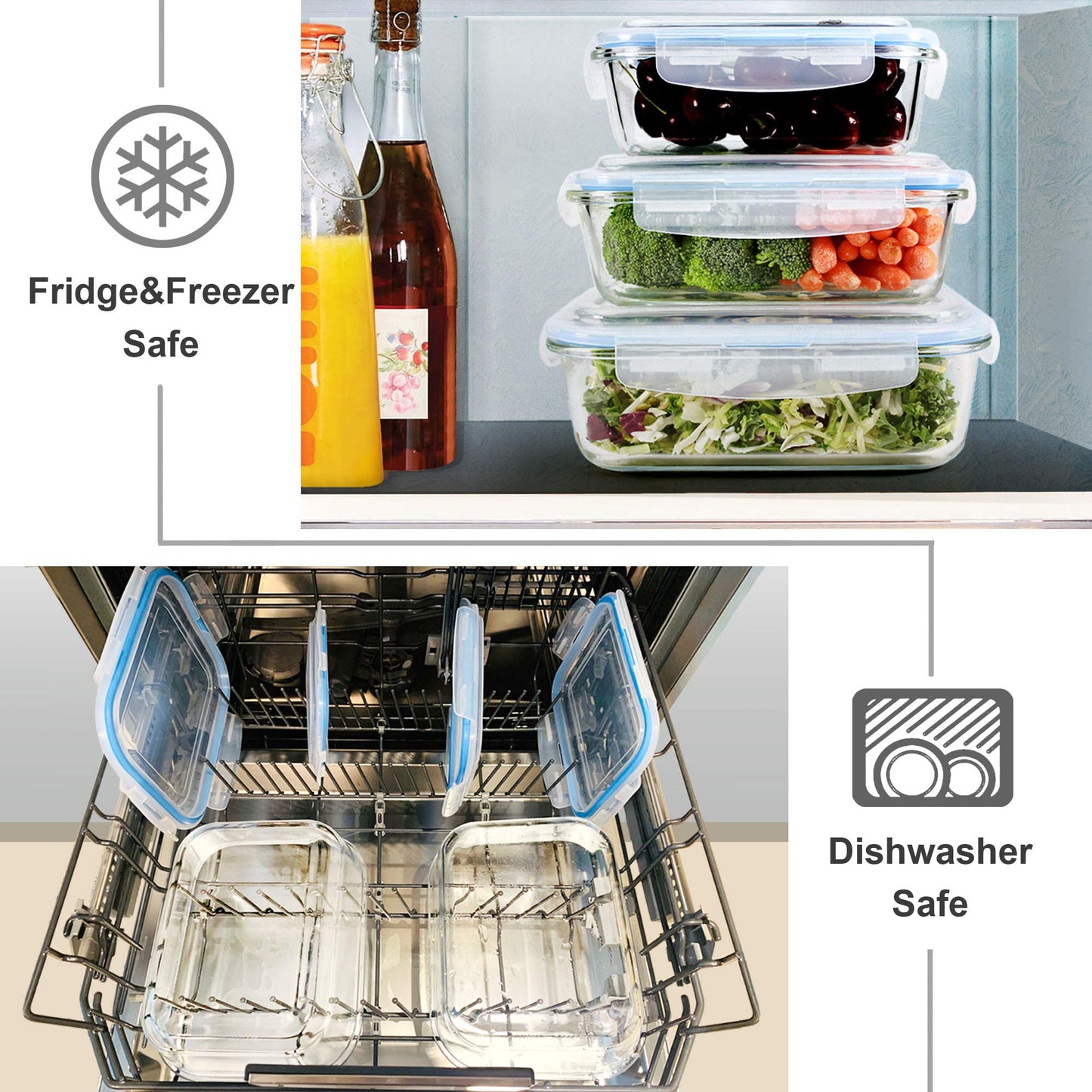 EcoEvo Glass Food Storage Containers Set, Large Size Containers with Lids, BPA-free Locking lids, 100% Leak Proof Glass Meal Prep Containers, Freezer to Oven Safe (2 Pack of 80oz)