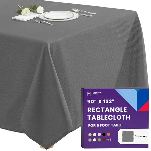 Gee Di Moda Rectangle Tablecloth - 90 x 132 Inch Charcoal Table Cloth for 6 Foot Tables with Floor-Length Drop - Heavy Duty Washable Fabric for Holiday Party, Dinner, Weddings & Baby Shower