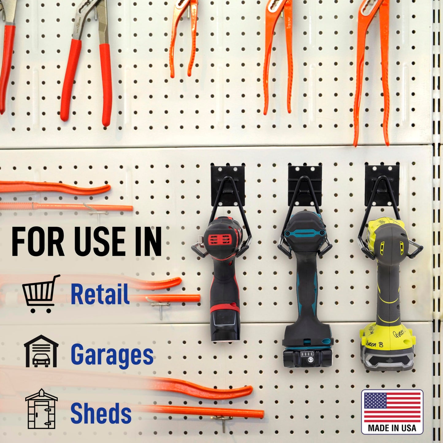 Victory Display Heavy Duty Garage Hooks | for Tools, Ladders, Garden Equipment | Fits Pegboard & Slatwall | Storage Hook for Hanging | Shed Wall Organizer for Tool Rack, Garage Wall Hangers | 3-Pack