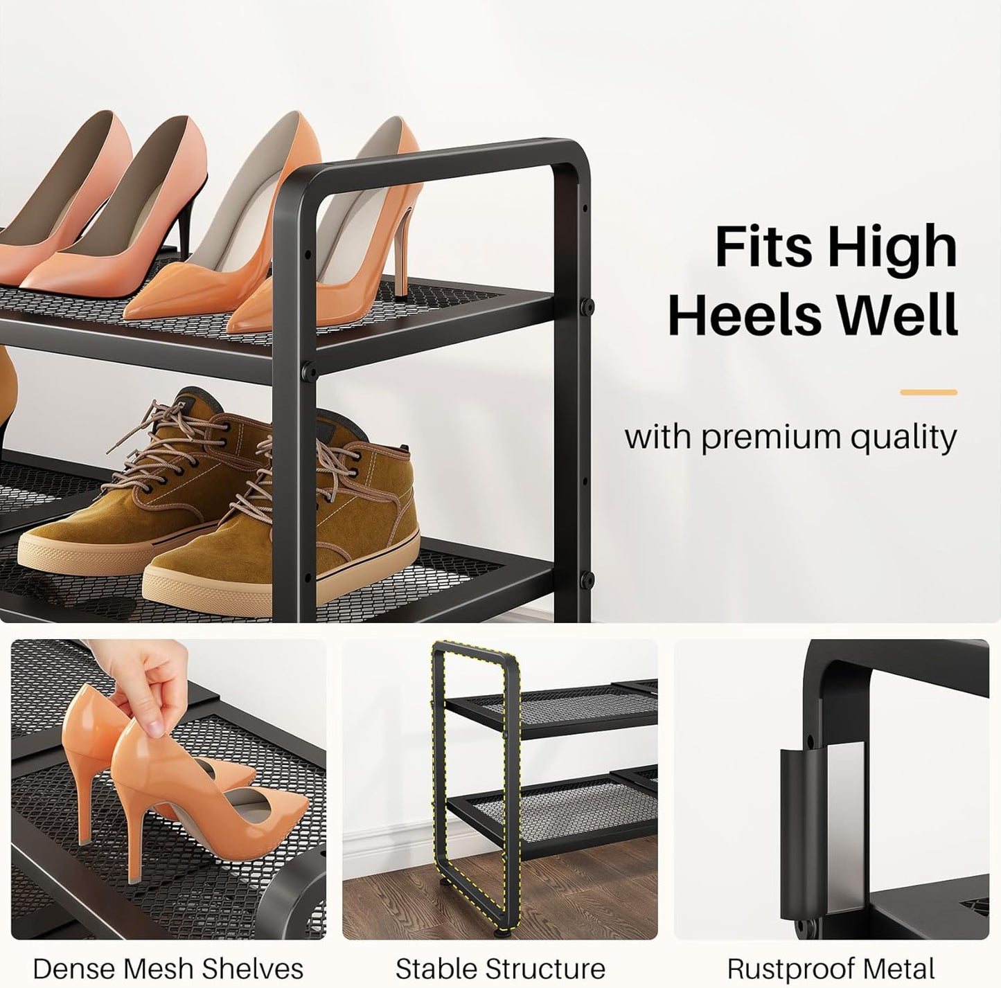 SNTD Shoe Rack - Expandable Shoe Organizer with Adjustable Metal Shelves | Black 2-Tier Storage for Closet & Entryway