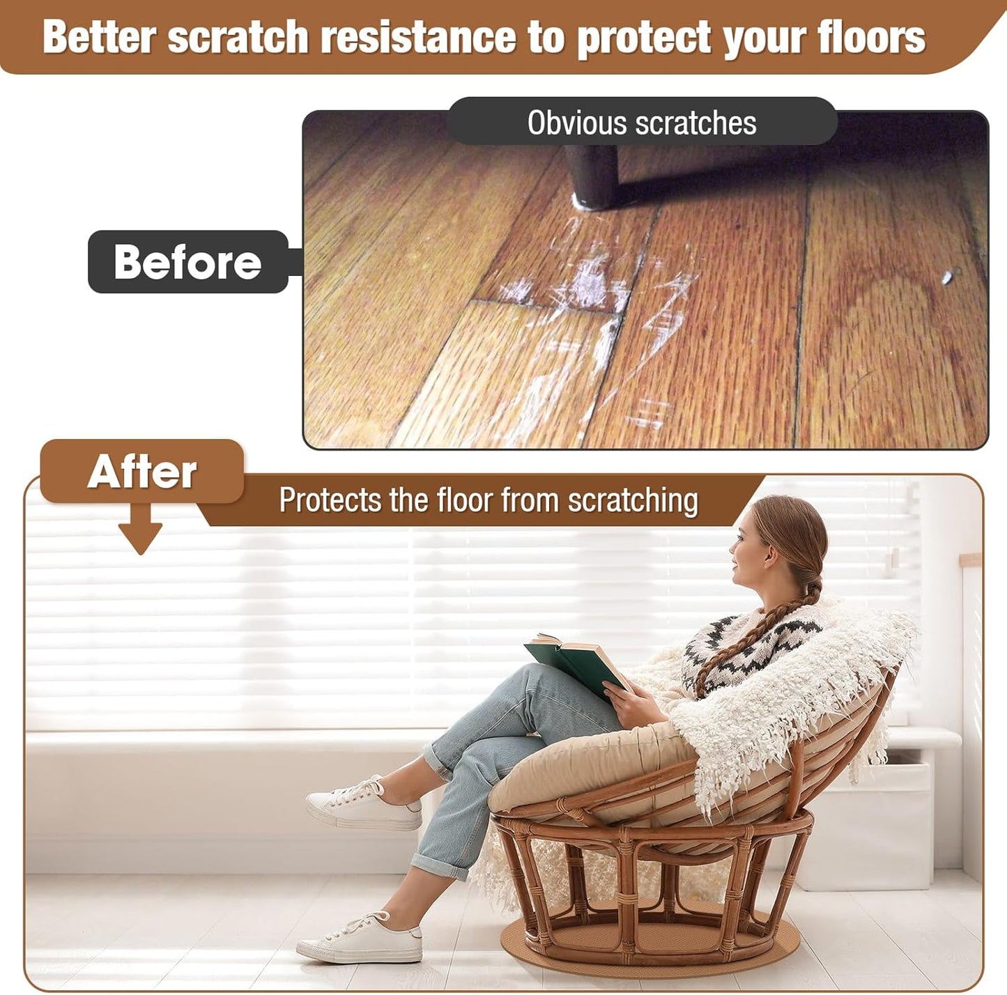 Skiennix Recliner Pads - Round Rubber Floor Mats Protect Hardwood & Tile from Scratches | Coffee Color