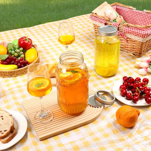 HINGWAH Wide Mouth Mason Jars 64 oz, 3 Pack Large Half Gallon Mason Jars with Airtight Lids and Bands, Clear Glass Canning Jars for Preserving, Pickling, Fermenting, Meal Prep & DIY Crafts (Sunflower)