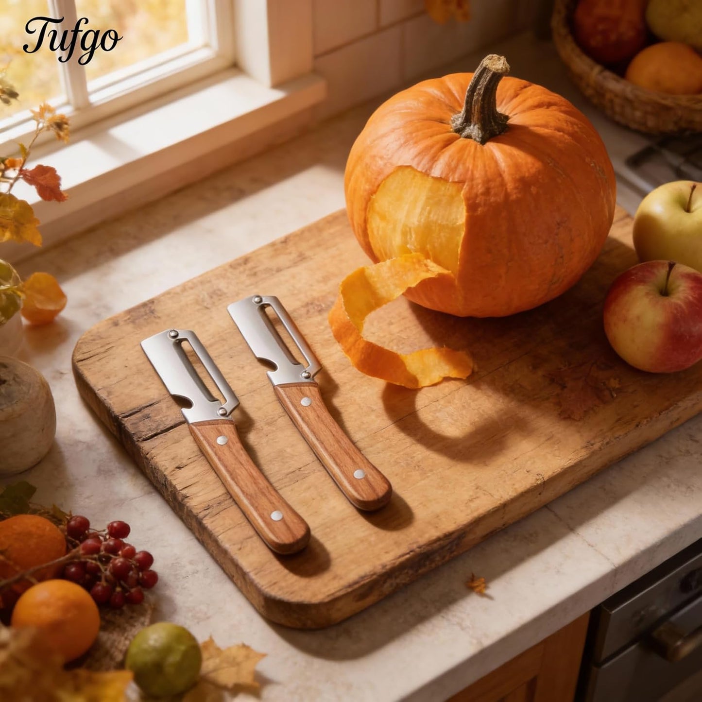 Skiennix 2-in-1 Vegetable Peeler - Multi-Functional Kitchen Tool with Wooden Handle & Stainless Steel Blade - Ideal for Potatoes, Fruits, and More