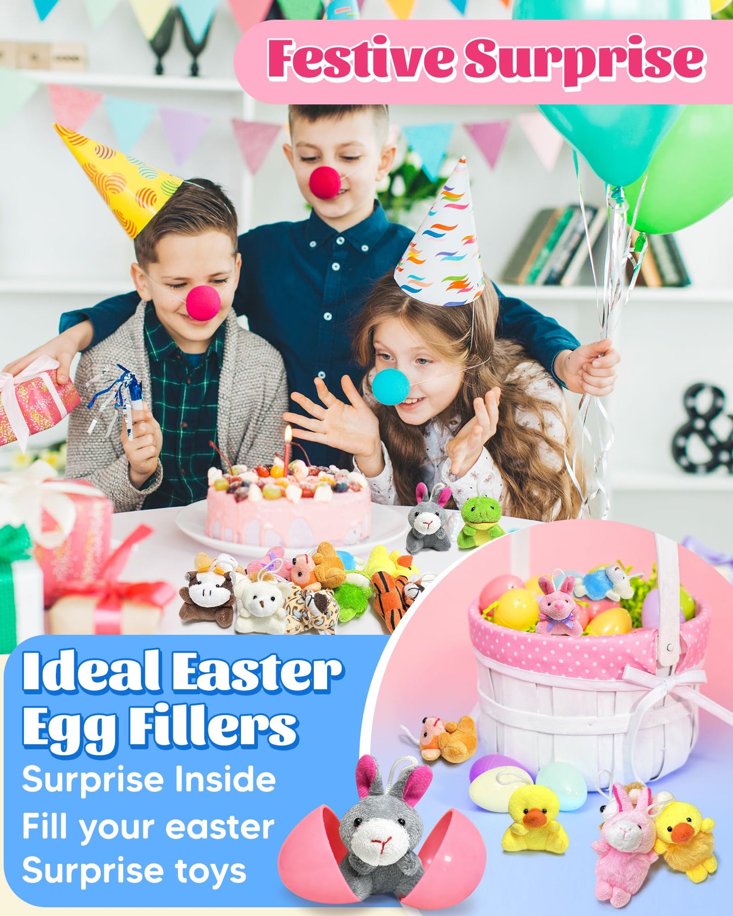 24 Pack Mini Stuffed Animals, Small Plush Keychain Party Favors for Kids 3-5, 4-8, 8-12, Bulk Treasure Box Toys for Classroom Prizes, School Gifts, Easter Basket Egg Goodie Bags Stuffers