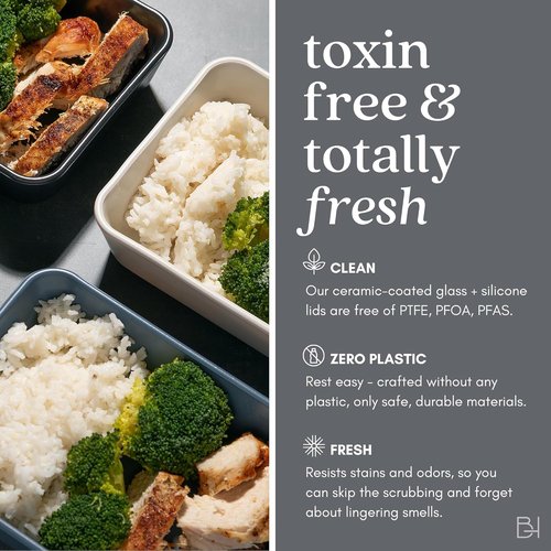 Crema Ceramic Coated Glass Food Storage Containers - Non-Toxic, BPA-Free | 10-Piece Meal Prep Set