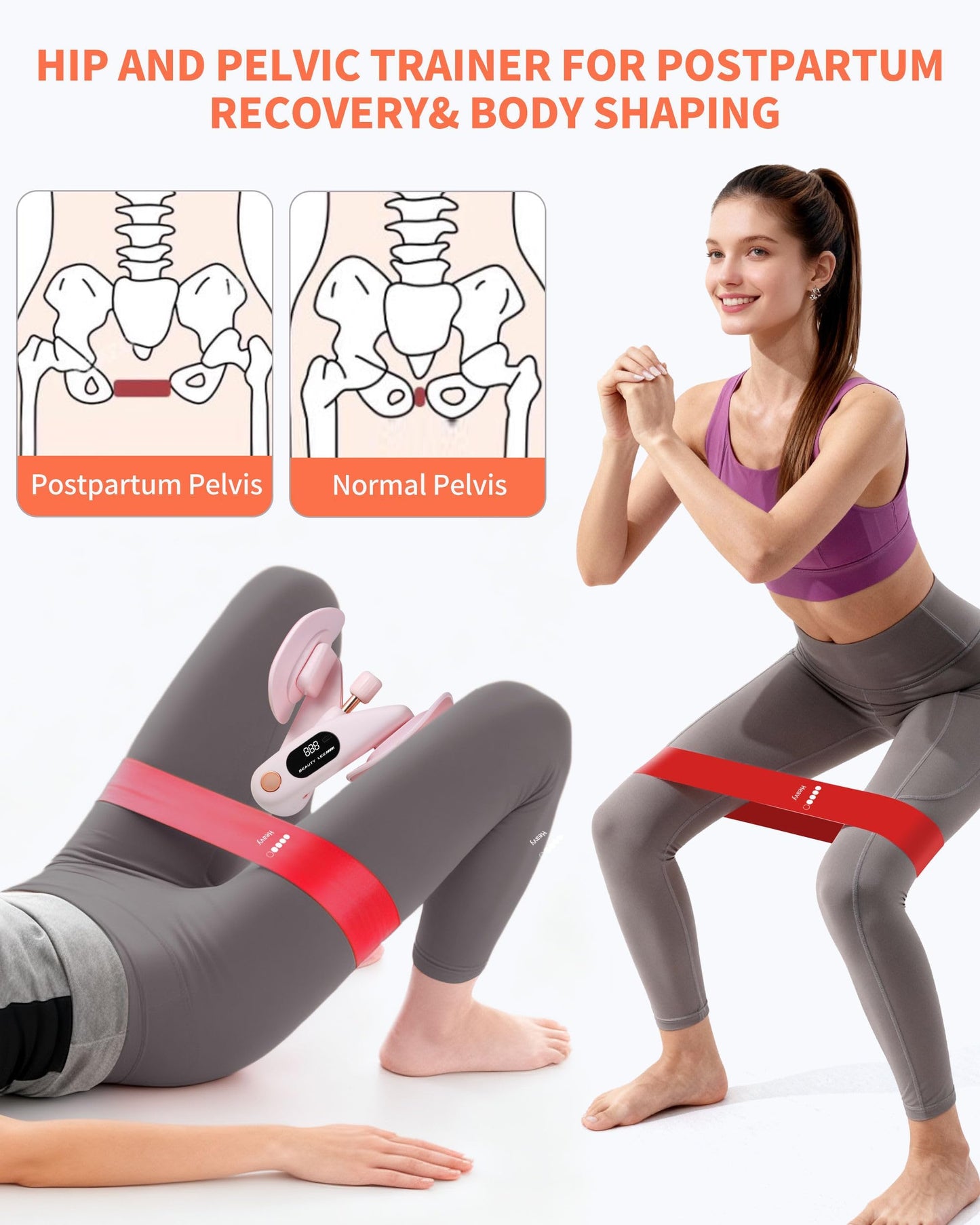 Seiyeje Thigh Master, Kegel Exerciser for Women, Pelvic Floor & Hip Trainer with 5 Resistance Bands, Thigh Glutes and Leg Slimming, Light Pink, Home Fitness Equipment