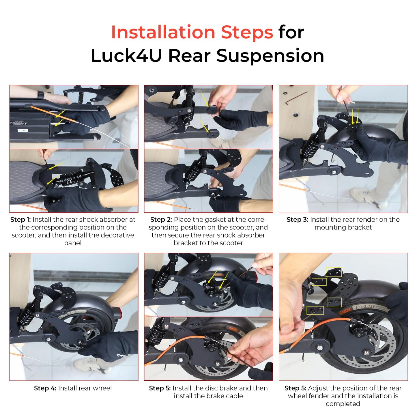 LUCK4U Rear Suspension Upgrade Kit Shock Absorber for Segway Ninebot F20 F25 F30 F40 Electric Scooters with Rear Fender and Large Taillight