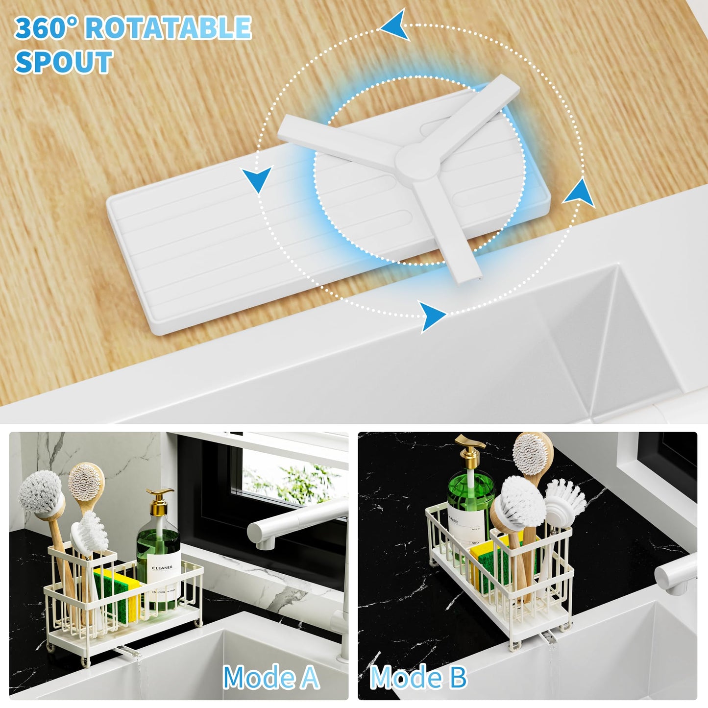 Cisily Sponge Holder for Kitchen Sink, Sink Caddy Organizer with High Brush Holder, Kitchen Countertop Organizers and Storage Essentials, Rustproof 304 Stainless Steel (Cream, 9.25″)