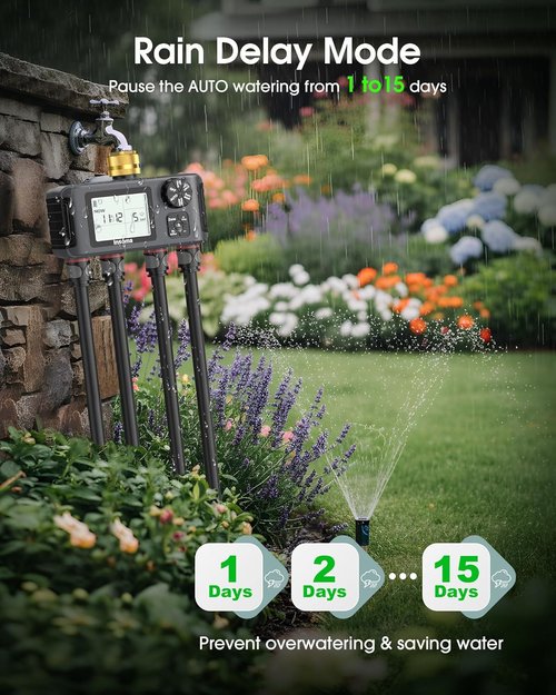 Insoma 4 Zones Sprinkler Timer - Brass Inlet Water Timer for Garden Hose | Auto/Manual/Rain Delay Modes