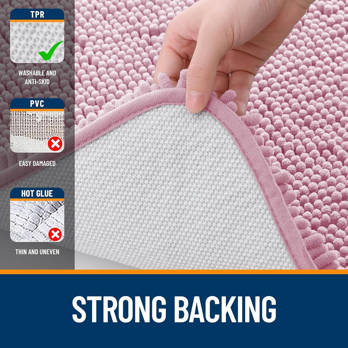 OLANLY Large Bath Rugs - Extra Soft Chenille with Rubber Backing | Quick Dry & Machine Washable - Dusty Rose 44x32