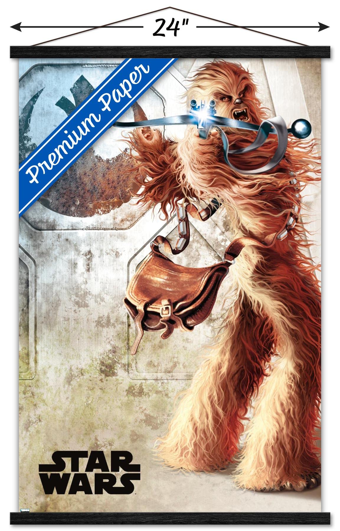 Trends International Star Wars: A New Hope-Chewy Wall Poster with Magnetic Frame, 22.375" x 34", Premium Print and Black Hanger Bundle