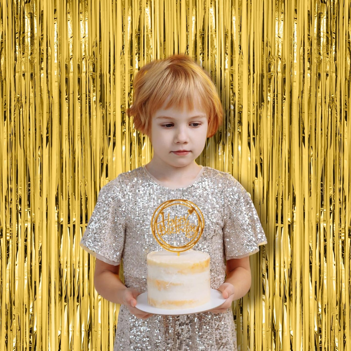 Voircoloria Gold Foil Fringe Backdrop Curtains - 2 Pack Tinsel Streamers for Parties & Events