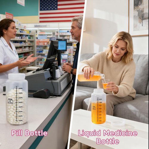 DEMORA Plastic Bottles with Airtight Caps 32oz/1000ml, Food Grade Wide Mouth Liquid Containers, Reusable PP Graduated Plastic Bottles for Water Sample Lab Reagent Liquids Mixing (Clear, 2 Pcs)